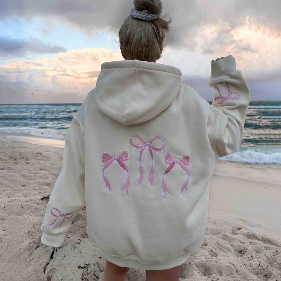 

Women's Vintage Bow Embroider Oversized Long Sleeve Hoodie