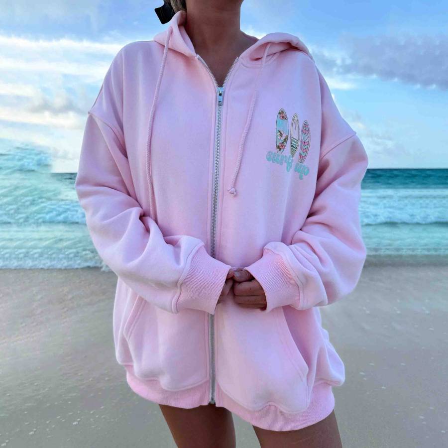 

Women's Vintage Surfs Up Zip-Up Oversized Hoodie Jacket