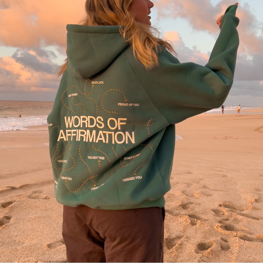 

Women's Vintage Words Of Affirmation Embroidered Oversized Long Sleeve Green Hoodie