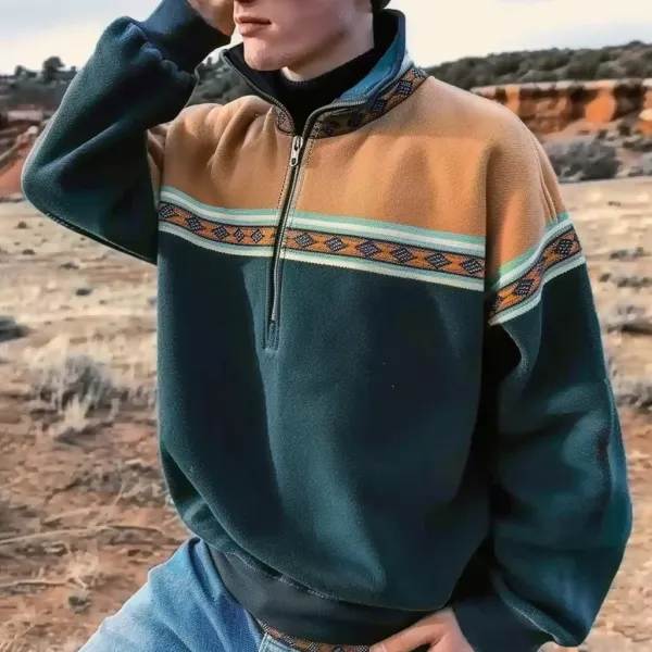 Men's Retro Ethnic Style Contrast Color Casual Lapel Sweatshirt - Wayrates.com 