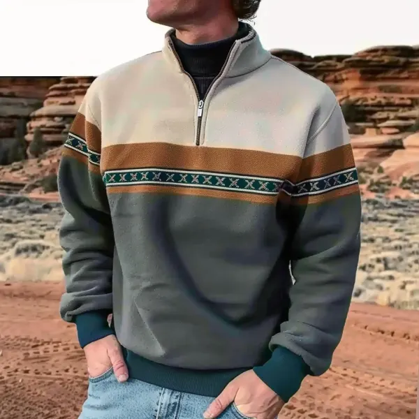 Unisex Ethnic Embroidered Contrast Color Casual Lapel Sweatshirt - Wayrates.com 