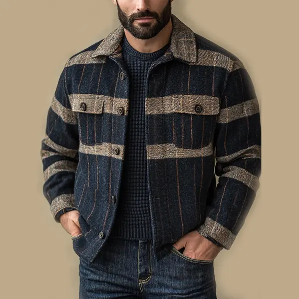 Men's Outdoor Retro Casual Stripe Long Sleeve Shirt Jacket - Wayrates.chimpone.com 