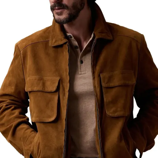 Men's Vintage Suede Zipper Double Pocket Casual Jacket - Wayrates.chimpone.com 