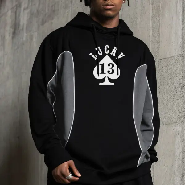 Men's Fashion Lucky Spade Pattern Contrast Color Stitching Sweatshirt - Wayrates.com 