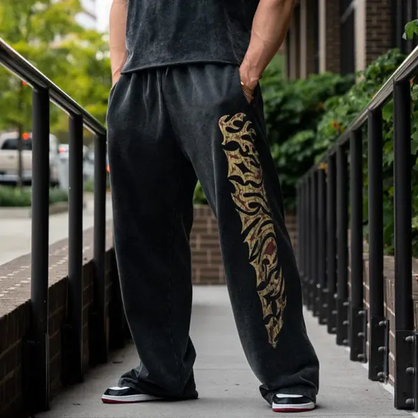 Men's Vintage Tattered Drawstring Printed Sweatpants - Wayrates.com 
