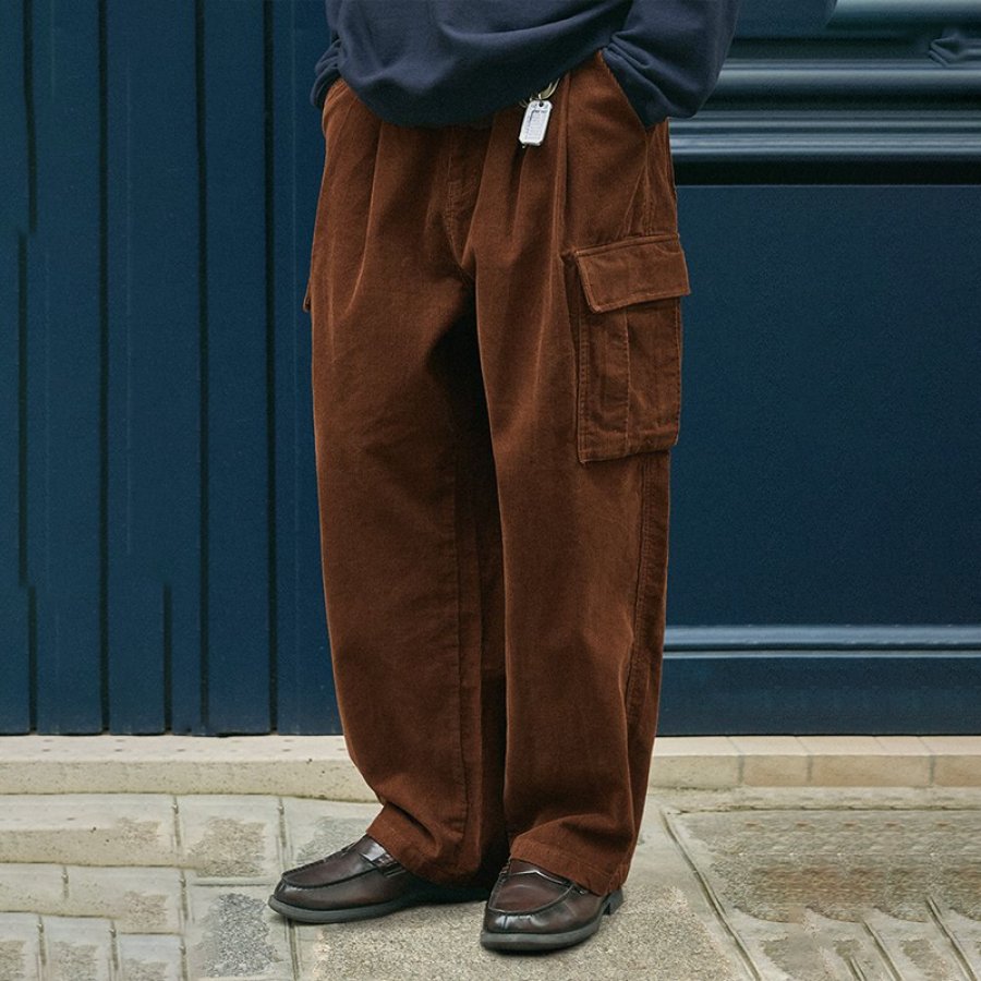 

Men's Loose Multi Pocket Corduroy Pants