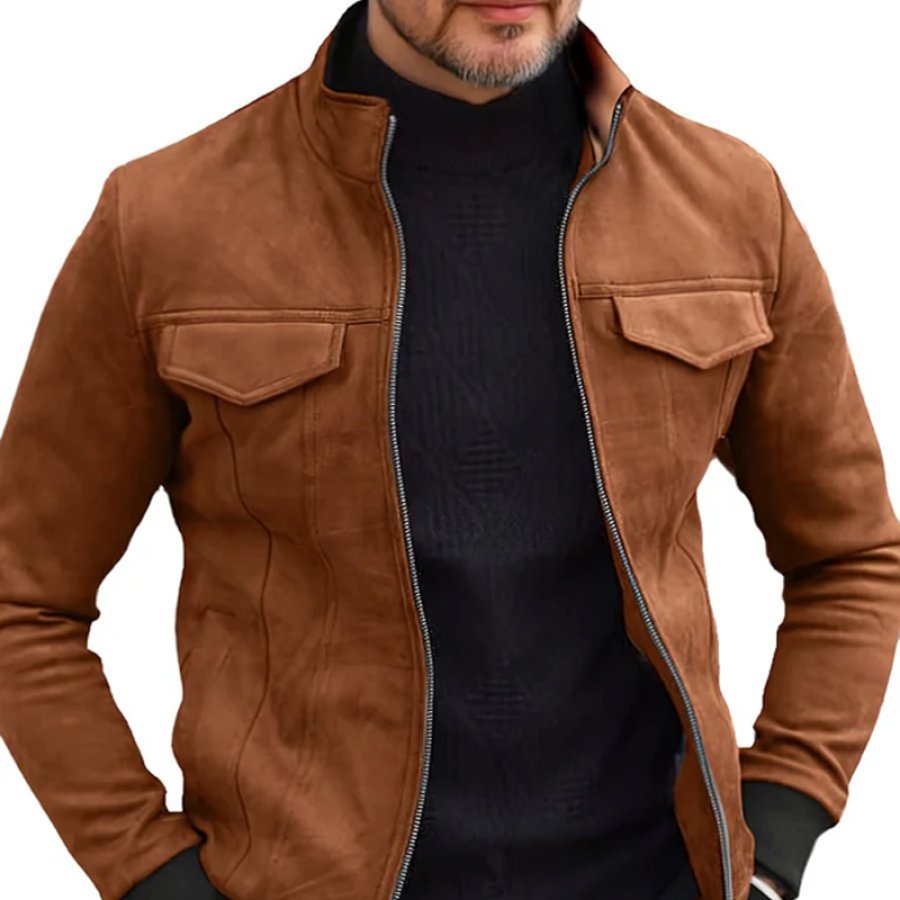 

Men's Vintage Suede Stand Collar Jacket