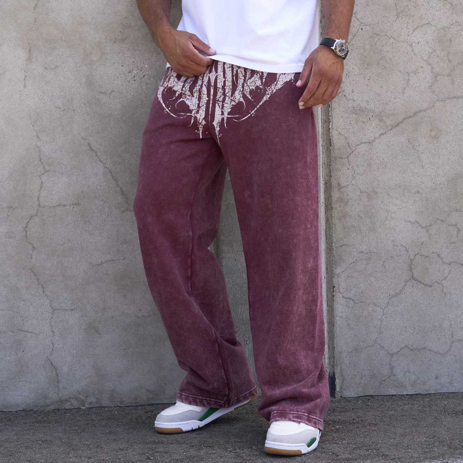 

Men's Vintage Distressed Print Casual Outdoor Sweatpants