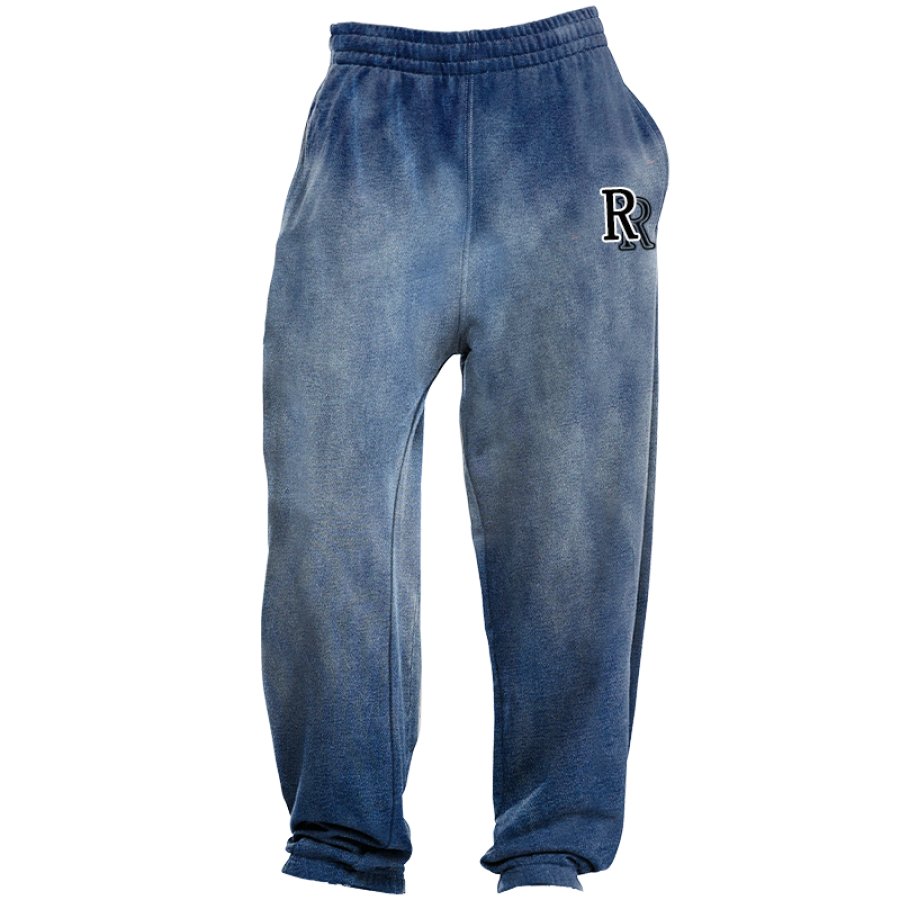 

Men's Retro Distressed Gradient Outdoor Elastic Waist Letter R Printed Sweatpants