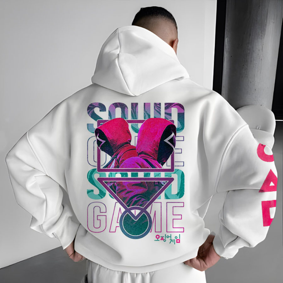 

Men's Vintage Squid Game Print Pocket Long Sleeve Oversized Hoodie
