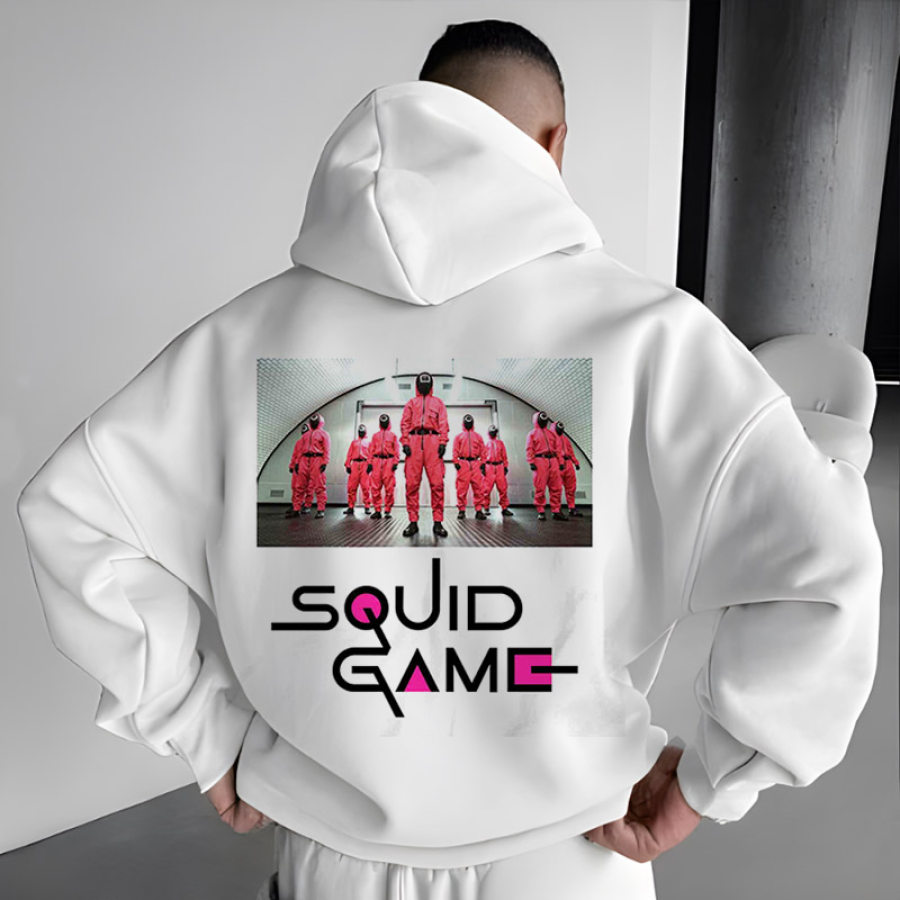 

Men's Vintage Squid Game Print Pocket Long Sleeve Oversized Hoodie
