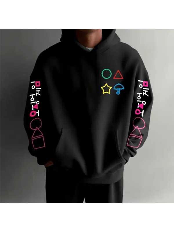 Unisex Oversized Squid Game 2 Print Casual Black Hoodie - Aptkoi.com 