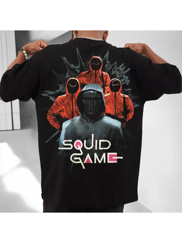Unisex Oversized Squid Game 2 Print Short Sleeve Black T-shirt - Aptkoi.com 