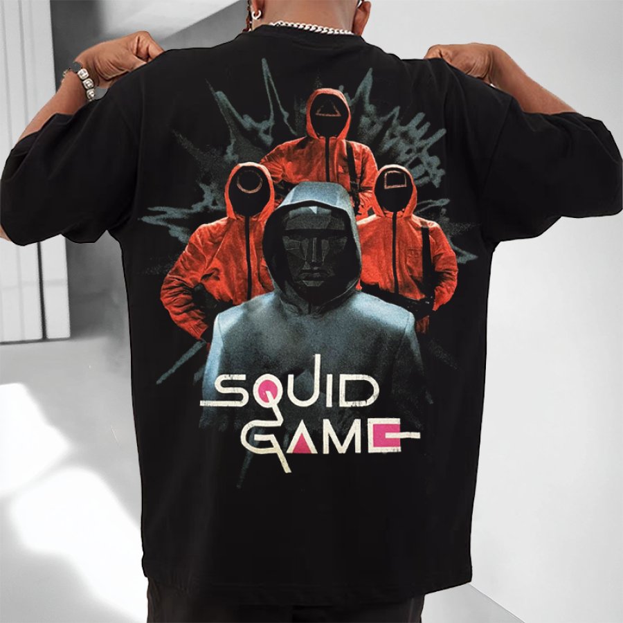 

Unisex Oversized Squid Game 2 Print Short Sleeve Black T-shirt