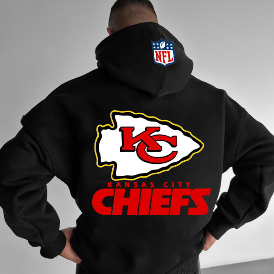 

Unisex Vintage KC NFL Print Oversized Black Hoodie