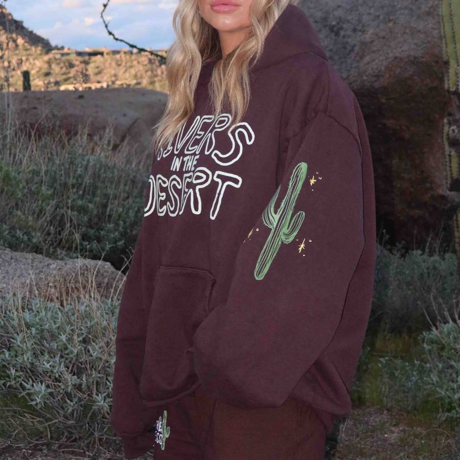 

Women's Vintage Rivers In The Desert Printed Oversized Long Sleeve Hoodie