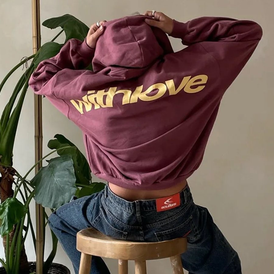 

Women's Vintage With Love Print Casual Daily Wear Loose Hoodie