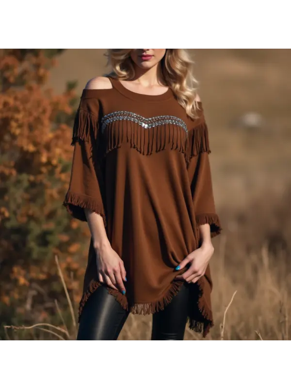 Women's Fringed White Beaded Accents Off-the-shoulder Elegant Tunic Pullovers Blouse Dressy Tops - Shopyiyistories.com 