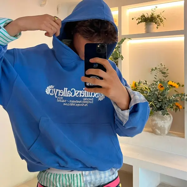 Unisex Iconic Light Printing Casual Oversized Sapphire Blue Hoodie - Wayrates.com 