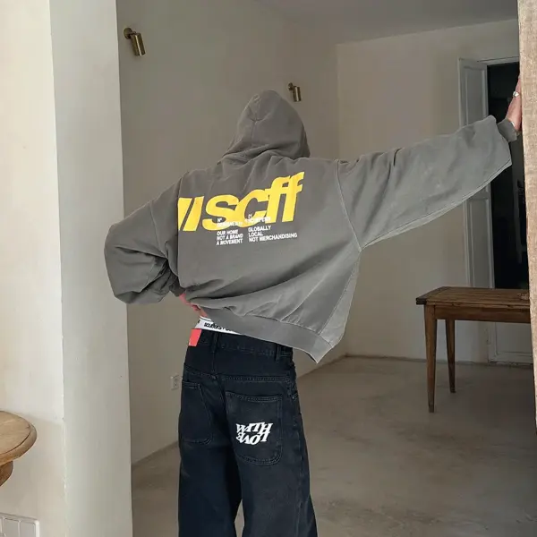 Unisex Iconic Light Printing Casual Oversized Gray Hoodie - Wayrates.com 