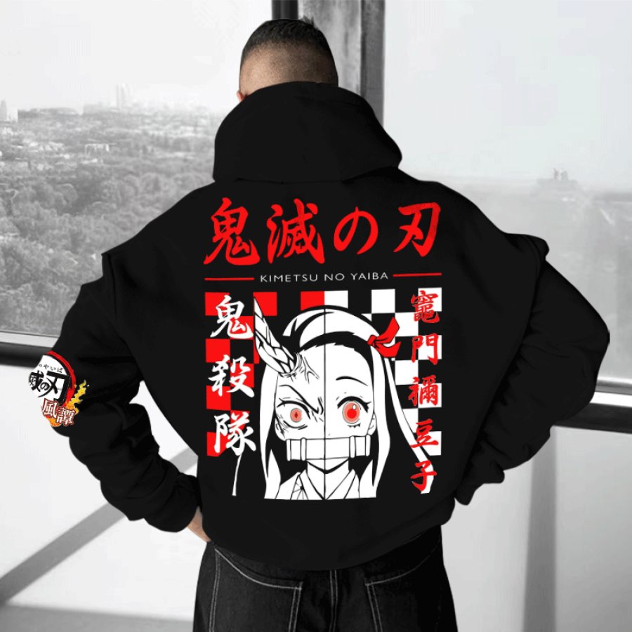 

Unisex Vintage Anime Print Oversize Black Hoodie