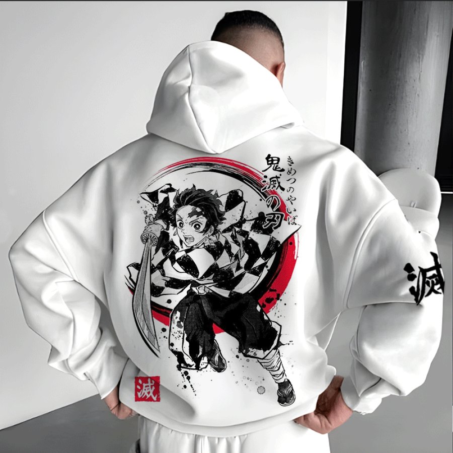 

Unisex Vintage Anime Print Oversize White Hoodie