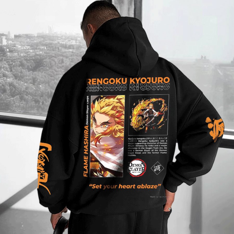 

Unisex Anime Vintage Print Oversize Black Hoodie