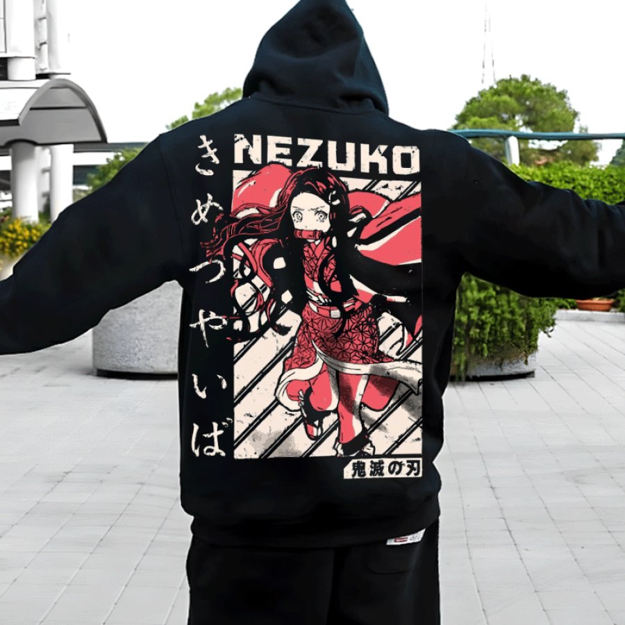 

Unisex Vintage Anime Print Oversize Black Hoodie