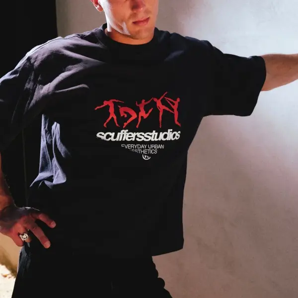 Unisex Iconic Light Printing Casual Oversized Black T-Shirt - Wayrates.com 