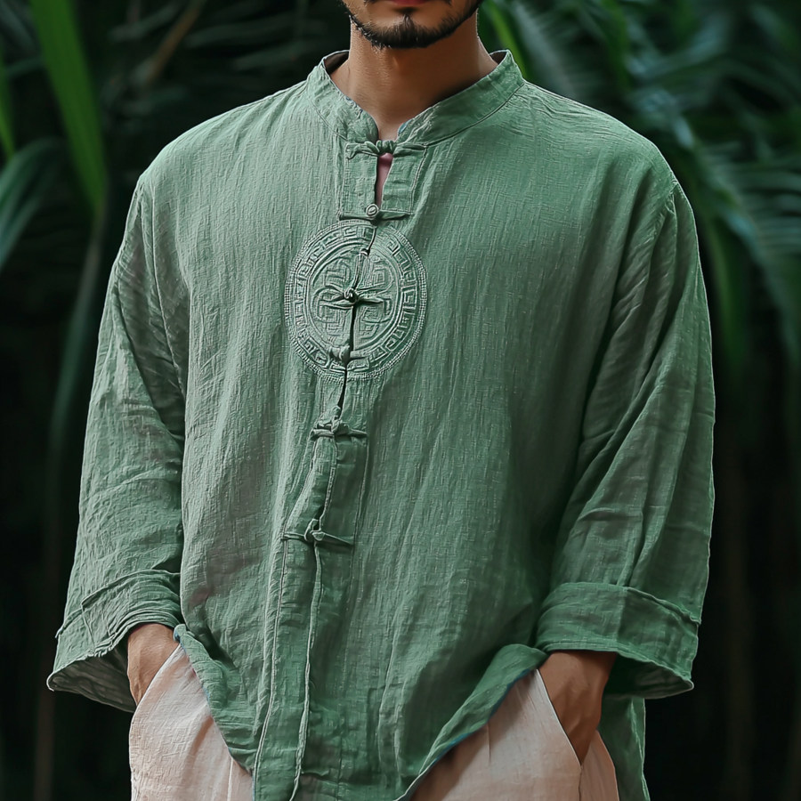 

Men's Holiday Solid Loose Linen Shirt