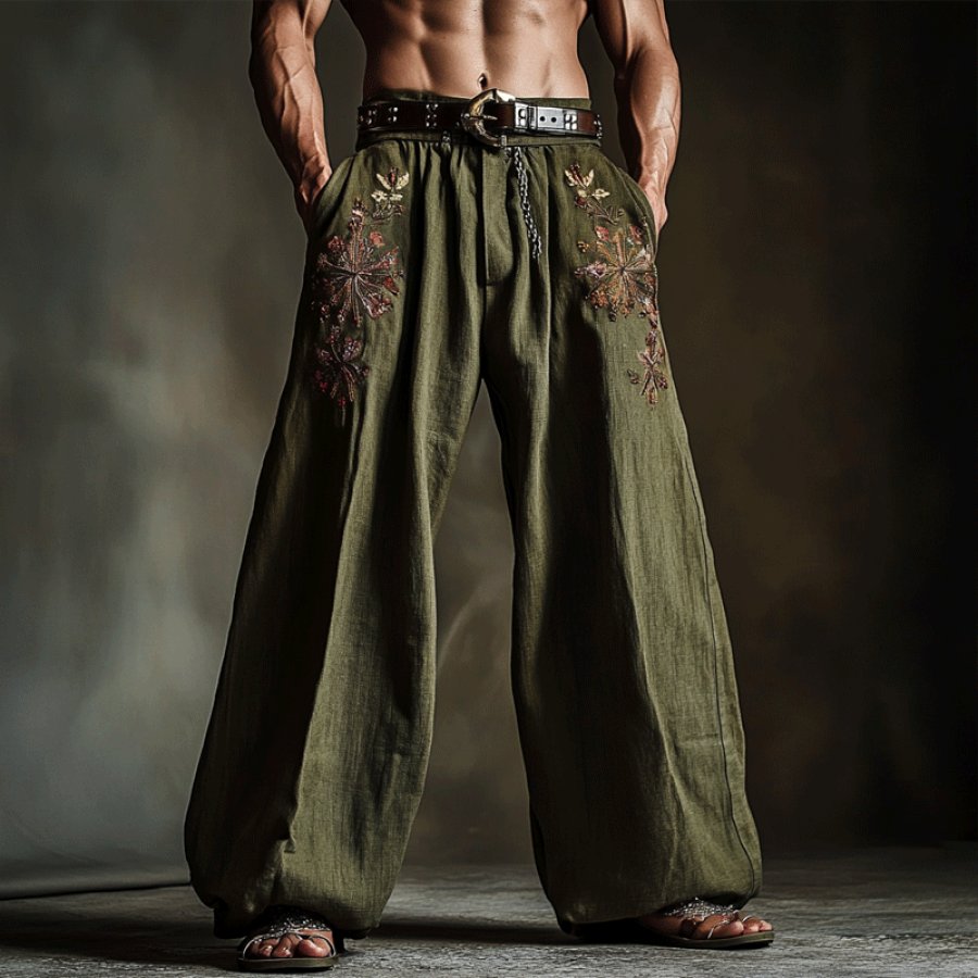 

Men's Loose Embroidered Linen Palace Pants