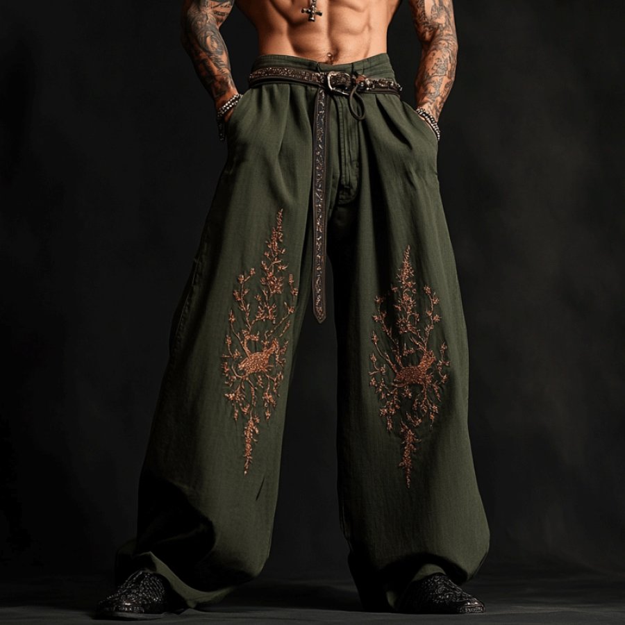 

Men's Embroidered Loose Linen Palace Pants