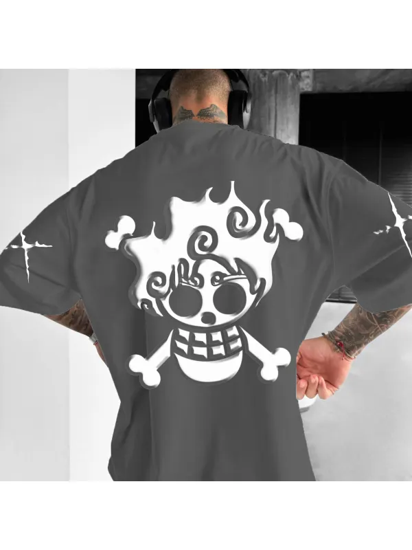 Unisex Pirate Straw Hat Anime Print Oversized Casual T-Shirt - Aptkoi.com 