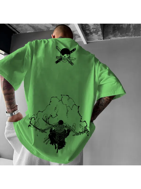 Unisex Pirate Straw Hat Anime Print Oversized Casual T-Shirt - Aptkoi.com 