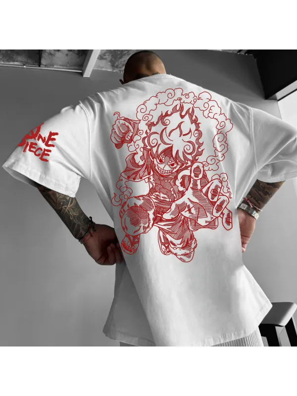 Unisex Pirate Straw Hat Anime Print Oversized Casual T-Shirt - Aptkoi.com 