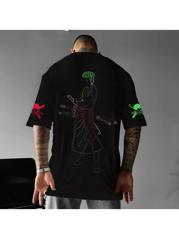 Unisex Pirate Straw Hat Anime Print Oversized Casual T-Shirt - Shopyiyistories.com 