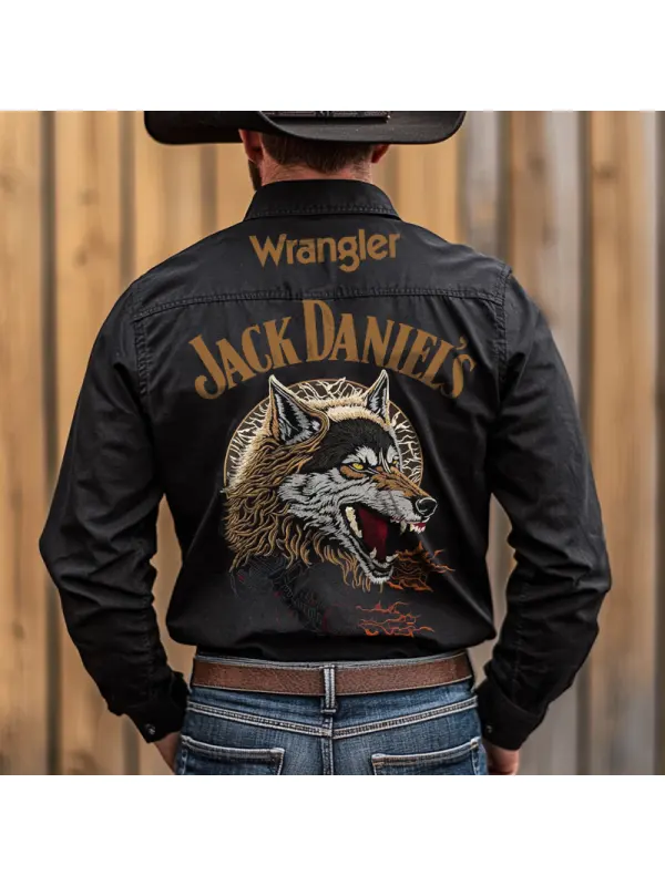 Men's Vintage PBR Western Cowboy Whiskey Eagle Long Sleeve Rodeo Black Shirts - Aptkoi.com 