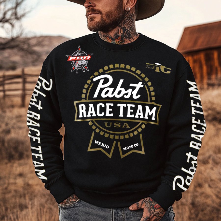 

Men's Vintage American Western Style Cowboy PBR Teams Print Daily Oversized Crew Neck Black Sweatshirt