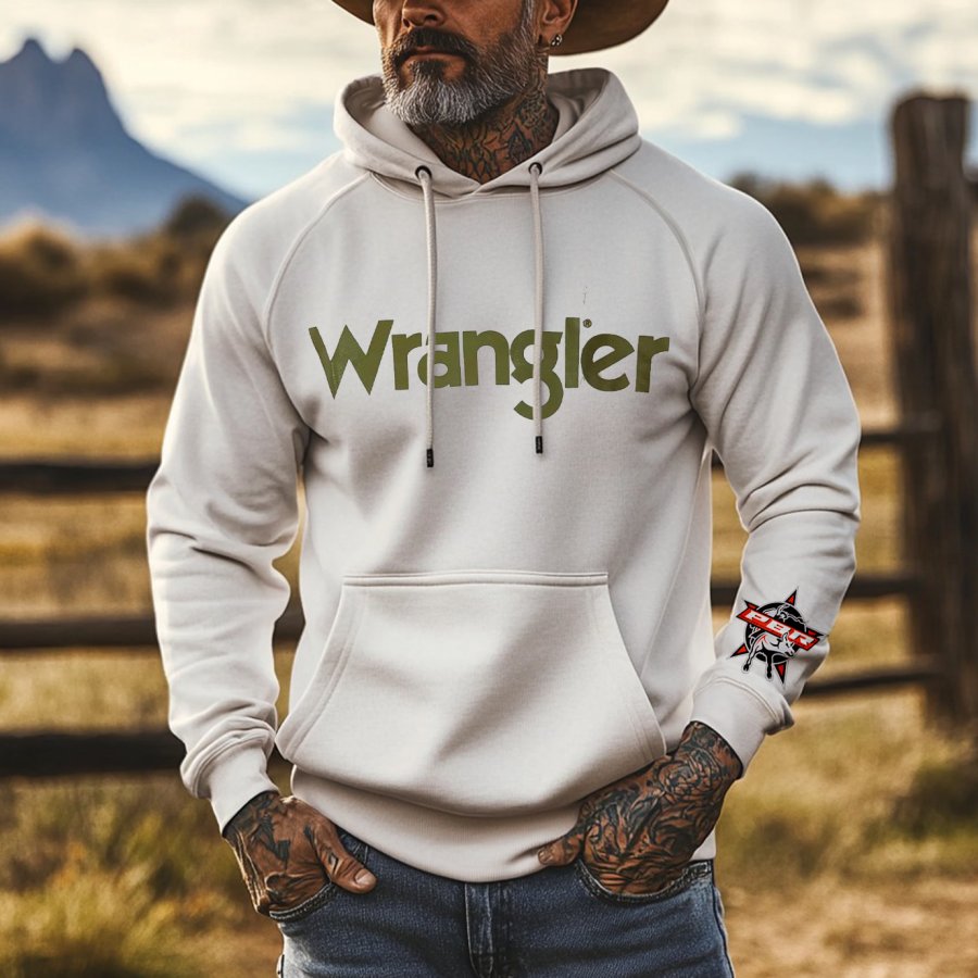 

Men's Vintage American Western Style Cowboy PBR Teams Print Daily Oversized White Hoodie