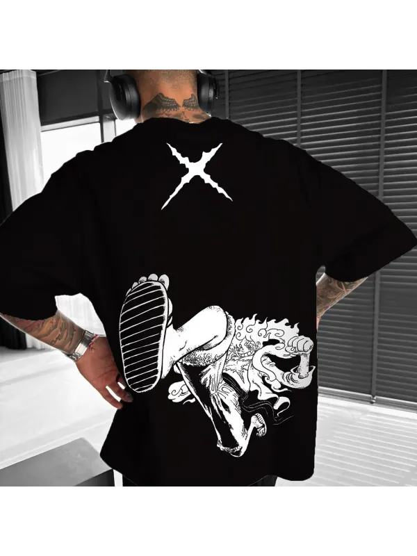 Unisex Pirate Straw Hat Anime Print Oversized Casual T-Shirt - Shopyiyistories.com 