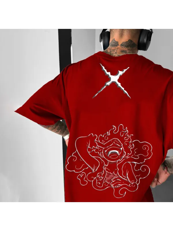 Unisex Pirate Straw Hat Anime Print Oversized Casual T-Shirt - Aptkoi.com 