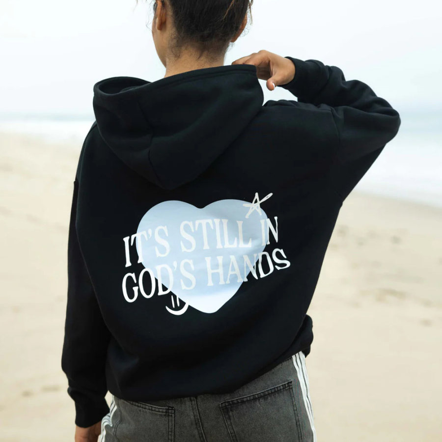 

Women's Vintage It's Still In God's Hands Print Black Hoodie