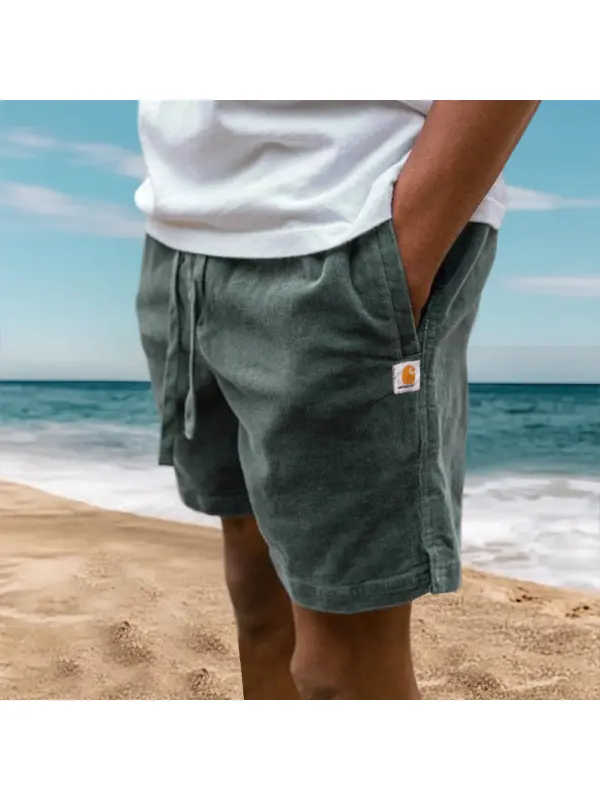 Men's Shorts Retro Corduroy 5 Inch Shorts Surf Beach Shorts Daily Casual Green - Frontiercool.com 