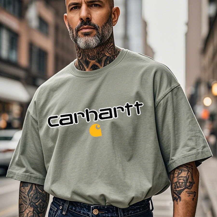 

Men's Vintage Cotton Oversized Chest Graphic Print Crew Neck T-Shirt