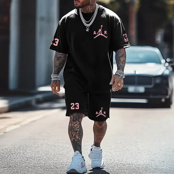 Jordan Basketball Print Oversized Streetwear Gray T-shirt And Shorts Set