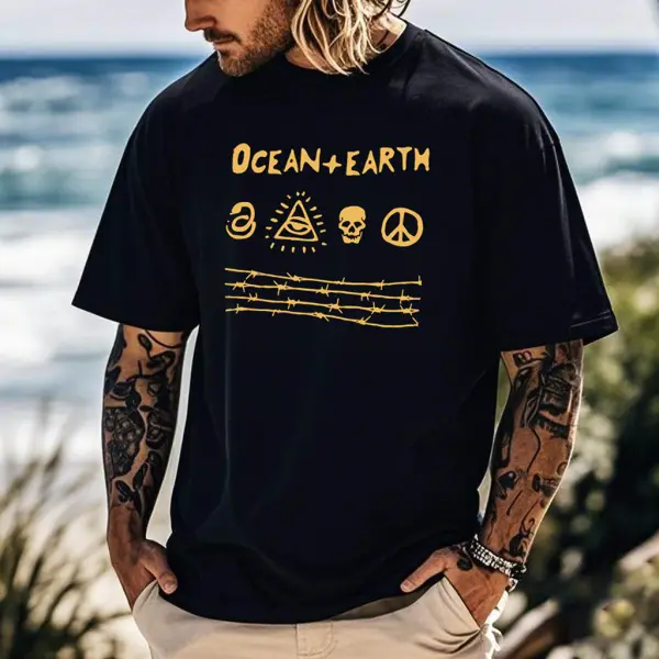 Men's Ocean Surf Print Crew Neck Short Sleeve T-Shirt - Menzfolk.com 