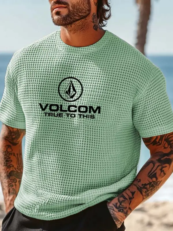 Men's Vintage Waffle Knit True To This Surf Short Sleeve Crew Neck T-Shirt - Menbarn.com 
