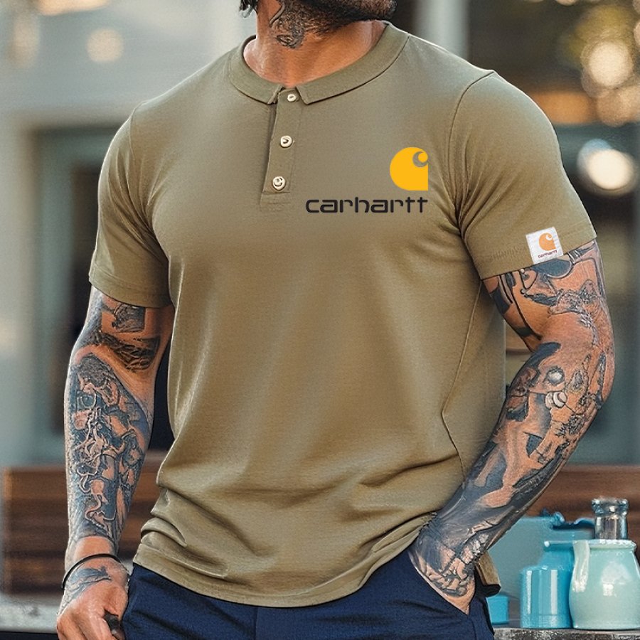 

Men's Vintage Letter Print Polo T Shirt With Sleeve Logo