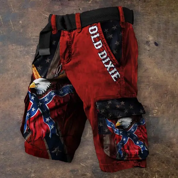 Men's Old Dixie Rebel Eagle American Flag Inspired Independence Day Cargo Shorts - Elementnice.com 