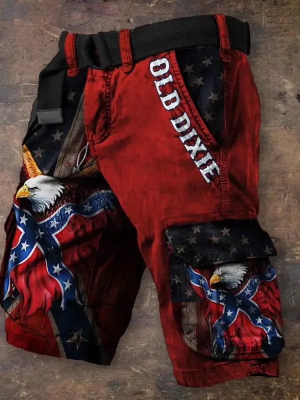 Men's Old Dixie Rebel Eagle American Flag Inspired Independence Day Cargo Shorts - Menwyx.com 